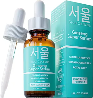 SeoulCeuticals Korean Skin Care Ginseng Serum - K Beauty Skincare with Green Tea   Centella   Royal Jelly - Cruelty Free & Organic for Dewy Glow 1oz
