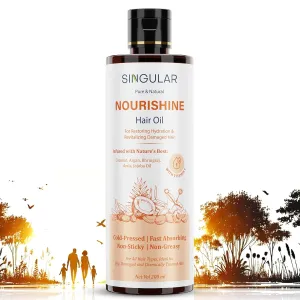 SINGULAR Nourishine Hair Oil For Dry And Frizzy Hair, Argan Jojoba Oil Crafted - For Men Women Infused With Bhrigraj, Coconut, Amla Vitamin E - 200 ml Nourishine