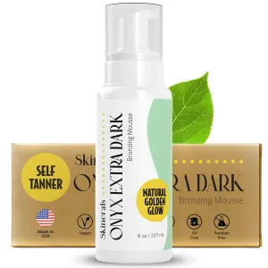 Skinerals Organic Self Tanner Mousse, Extra Dark Self Tanning Foam, Streak-Free Sunless Fake Tan for Face and Body, 8 Oz, Onyx