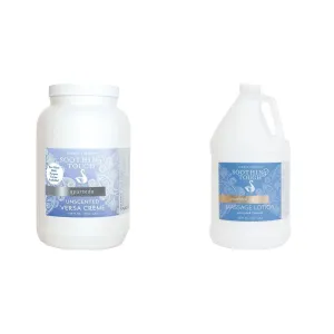 Soothing Touch Unscented Versa Creme and Jojoba Massage Lotion Bundle (1 Gallon Each) | Maximum Moisture and Deep Hydration | for Professional Massage Therapists