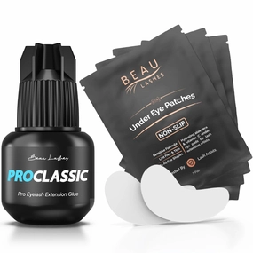 Strongest Classic Eyelash Extension Glue   100 Pairs Under Eye Pads | Black Lash Adhesive for Long Lasting Semi Permanent Individual Lash Extensions | Lint Free Hydrogel Eye Patches | Vitamin C & Aloe