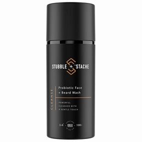 stubble & stache Face Wash and Beard Wash for Men – Daily Facial Cleanser with Niacinamide, Aloe Vera, Green Tea, and Probiotics – Fragrance-Free – 3.4 fl oz