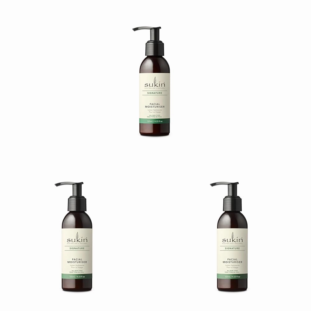 Sukin Facial Moisturizer Pump, Hydrating Face Cream with Wheat Germ and Vitamin E to Deeply Nourish, Soften and Improve Skin Texture, 4.23 Fl Oz (Pack of 3)