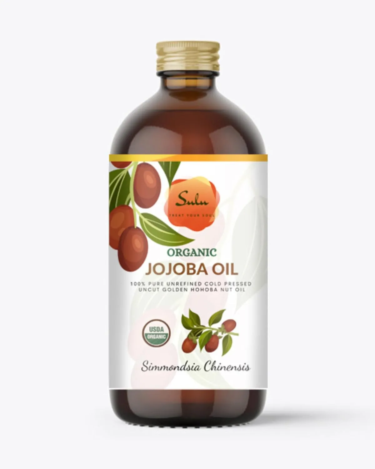 SULU ORGANICS Jojoba Oil- USDA Organic Cold Pressed Unrefined Golden Hohoba Nut Oil (8 fl.oz)