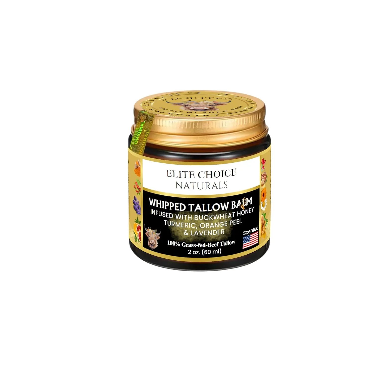 Tallow and Honey Balm – Whipped Beef Tallow for Skin & Face – Grass Fed Beef Tallow Organic Moisturiser – Nourishing Cream for Dry Sensitive Eczema Rosacea & Acne Prone Skin(2 Fl oz, Lavender Orange)