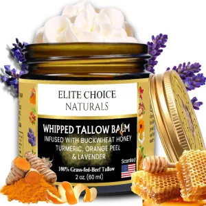 Tallow and Honey Balm – Whipped Beef Tallow for Skin & Face – Grass Fed Beef Tallow Organic Moisturiser – Nourishing Cream for Dry Sensitive Eczema Rosacea & Acne Prone Skin(2 Fl oz, Lavender Orange)