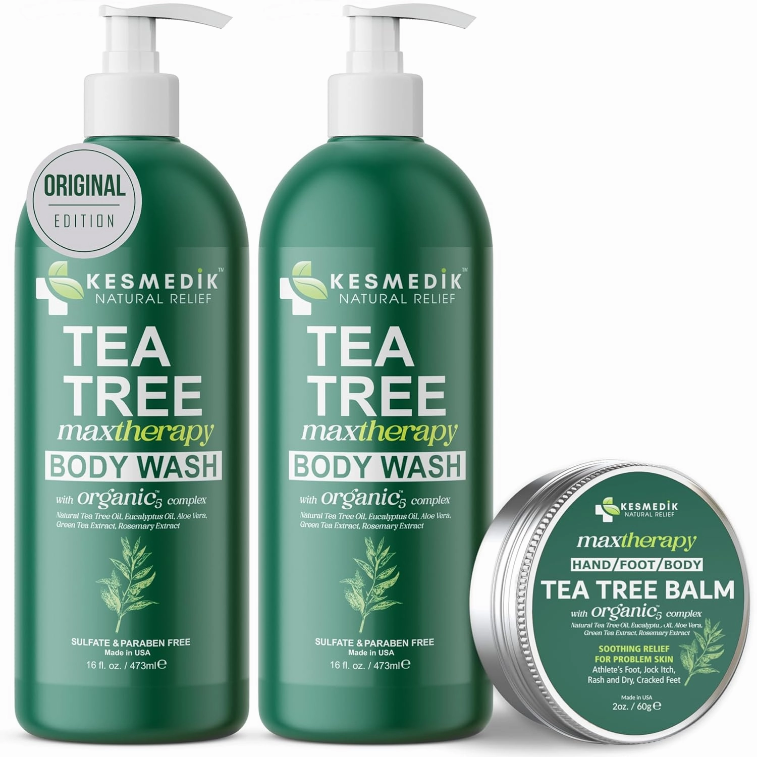 Tea Tree Oil Body Wash (2-Pack) & Balm MaxTherapy Bundle – Cleansing & Moisturizing Duo for Dry, Itchy Skin Relief, Eczema, Ringworm, Athlete’s Foot, Jock Itch & Other Skin Irritation