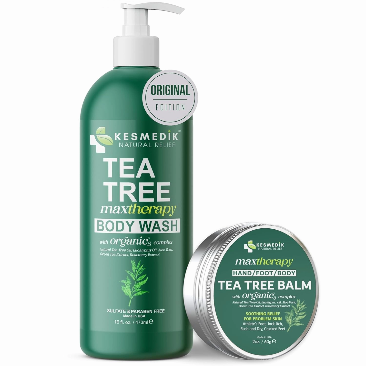 Tea Tree Oil Body Wash & Balm MaxTherapy Bundle – Cleansing & Moisturizing Duo for Dry, Itchy Skin Relief, Eczema, Ringworm, Athlete’s Foot, Jock Itch & Other Skin Irritation