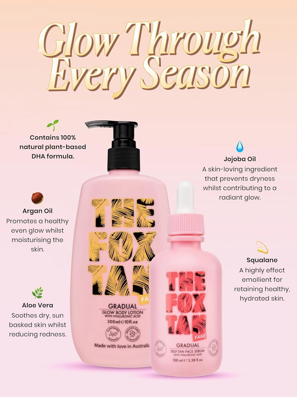 The Fox Tan Sunkissed Duo Bundle, Self-Tanning Face Serum & Body Lotion For Natural Streak-Free Tans, Vegan & Cruelty Free, 100mL   300mL (2 Products)