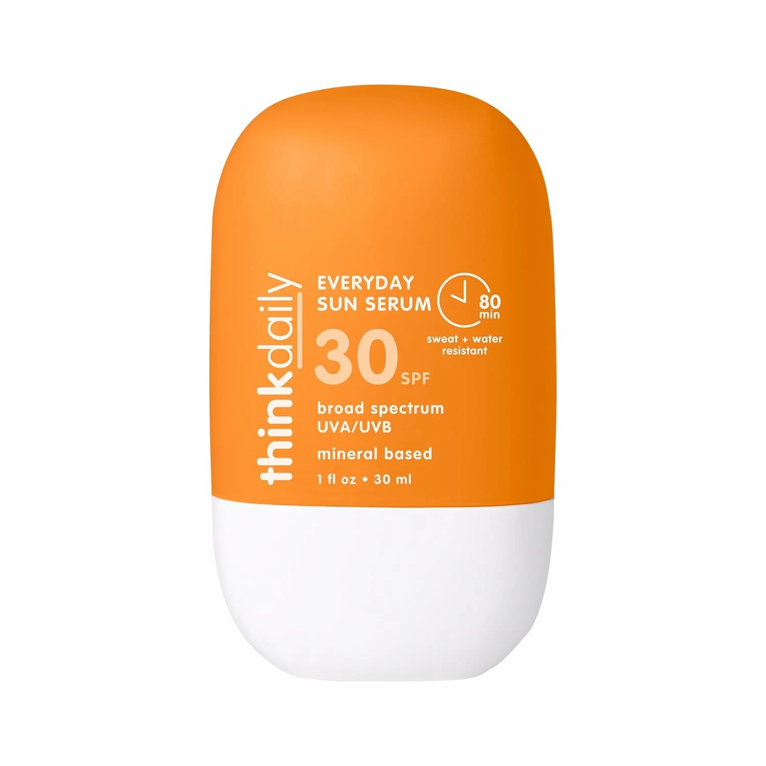 Thinkdaily SPF 30 Sunscreen, Everyday Sun Serum for Face, 1 Fl Oz, Zinc Oxide Mineral Sunblock, UVA/UVB Protection, Hydrating Jojoba Oil, Vitamin E & Aloe Vera, Non-Sticky, Travel Size