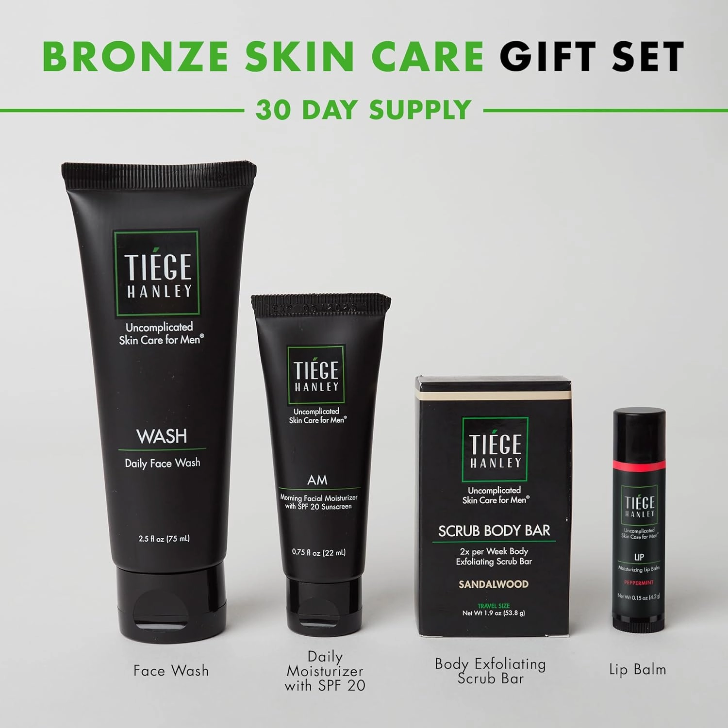 Tiege Hanley Men’s Skin Care Gift Set – Best Father’s Day Gift for Dad – Bronze Grooming Kit with Face Wash, SPF 20 Moisturizer, Body Scrub Bar & Lip Balm – Top Gift for Dad