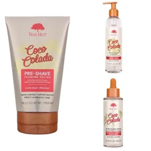 Tree Hut Coco Colada Shave Routine Bundle, Pre-Shave Foaming Polish, Moisturizing Shave Oil, and After Shave Serum, Exfoliates, Hydrates & Soothes for Smooth, Bump-Free Skin