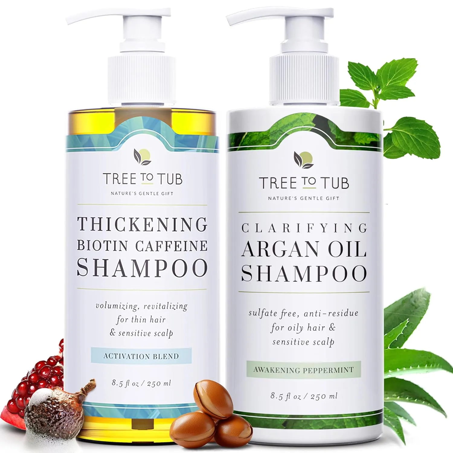 Tree To Tub Biotin Fine Hair Shampoo for Thicker, Fuller Volume & All Hair Type Hydrating Argan Oil Conditioner for Dry Oily Hair & Sensitive Scalp - Gentle Volumizing Shampoo & Conditioner