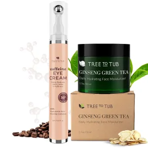 Tree to Tub Caffeine Eye Cream & Daily Face Moisturizer Set – Hydrating Skincare Duo with Hyaluronic Acid, Green Tea & Ginseng for Tired-Looking Eyes and Dry Skin