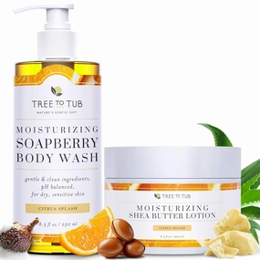 Tree to Tub Citrus Body Wash for Dry Skin & Shea Body Butter for Dry, Extremely Dry, Sensitive Skin - pH Balanced Moisturizing Body Wash & Moisturizing Body Cream for Women & Men - Sulfate Free