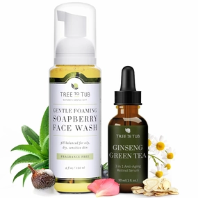 Tree to Tub Sensitive Skin Face Wash for Dry Skin & Anti Aging Retinol, Vitamin C, Hyaluronic Acid Serum for Face and Wrinkles - Fragrance Free Gentle Face Cleanser & Hydrating Facial Serum for Women