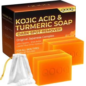 Turmeric Kojic Acid Soap Dark Spot Remover for face and body with Vitamin C, Retinol, Collagen, Original Japanese Complex - Vitamin E, Shea Butter, Castile Olive Oil (120g x 4Bars)