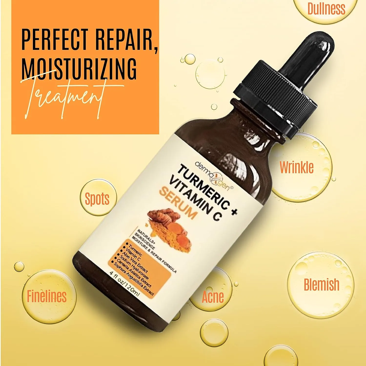 Turmeric Serum for Face   Glow-Boosting Vitamin C Serum - Organic Moisturizer for Acne, Dark Spots & Clear Skin - Boosts Hydration for Dry & Tired Skin - Anti-Aging Formula for Glowing Skin - 4 FL OZ
