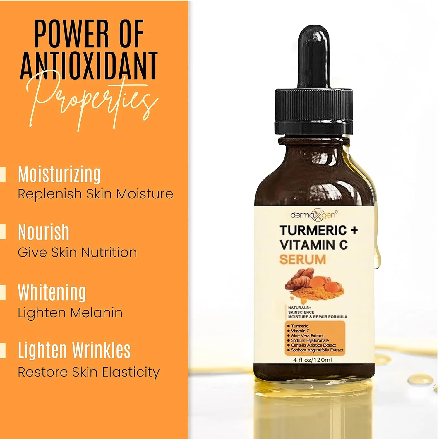 Turmeric Serum for Face   Glow-Boosting Vitamin C Serum - Organic Moisturizer for Acne, Dark Spots & Clear Skin - Boosts Hydration for Dry & Tired Skin - Anti-Aging Formula for Glowing Skin - 4 FL OZ