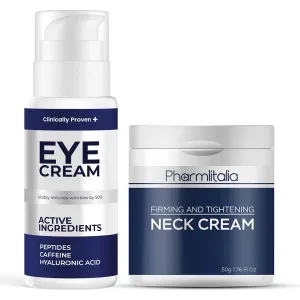 Under Eye Cream and Neck Firming Cream Bundle – Target Dark Circles, Puffiness, and Wrinkles – Retinol Eye Cream and Collagen Neck Cream for Firming, Tightening, and Lifting Skin
