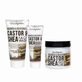 Urban Hydration Castor & Shea Complete Skincare Bundle, Cleanser, Face Lotion & Night Cream, Hydrates, Evens Skin Tone, Fights Acne & Signs of Aging, For All Skin Types