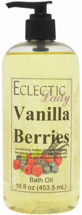 Vanilla Berries Bath Oil by Eclectic Lady - Scented Bath Oil - Relaxing & Moisturizing Bathing Oil - Fragrance Body Oil For Dry & Rough Sensitive Skin - Body Daily Nourishing Shower Oil (16 oz)