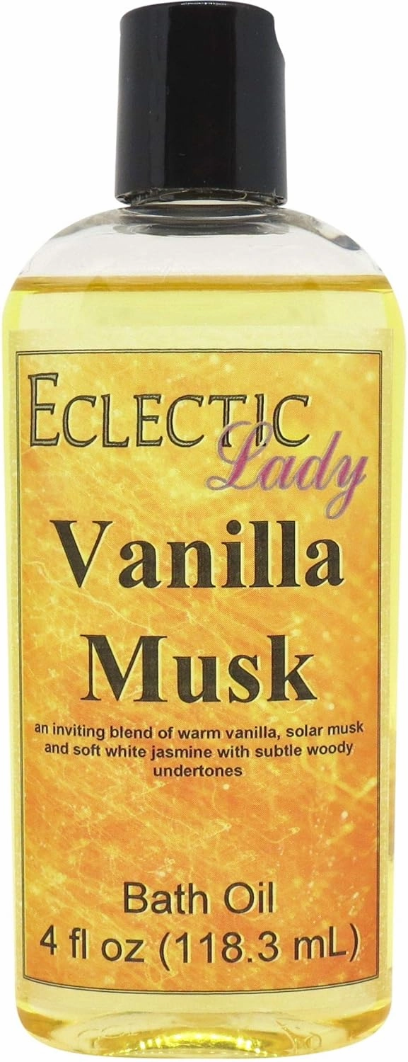Vanilla Musk Bath Oil by Eclectic Lady - Scented Bath Oil - Relaxing & Moisturizing Bathing Oil - Fragrance Body Oil For Dry & Rough Sensitive Skin - Body Daily Nourishing Shower Oil (4 oz)