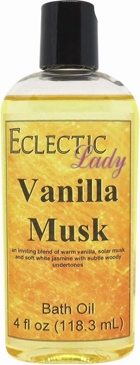 Vanilla Musk Bath Oil by Eclectic Lady - Scented Bath Oil - Relaxing & Moisturizing Bathing Oil - Fragrance Body Oil For Dry & Rough Sensitive Skin - Body Daily Nourishing Shower Oil (4 oz)