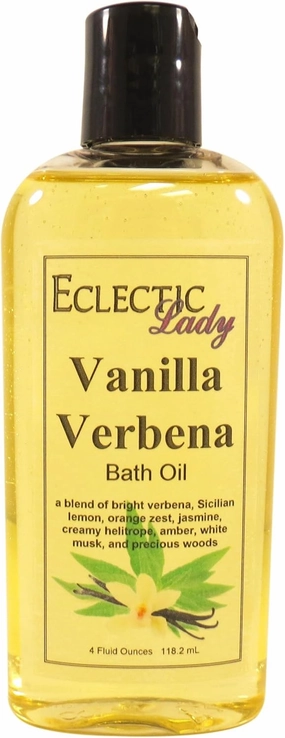 Vanilla Verbena Bath Oil by Eclectic Lady - Scented Bath Oil - Relaxing & Moisturizing Bathing Oil - Fragrance Body Oil For Dry & Rough Sensitive Skin - Body Daily Nourishing Shower Oil (4 oz)