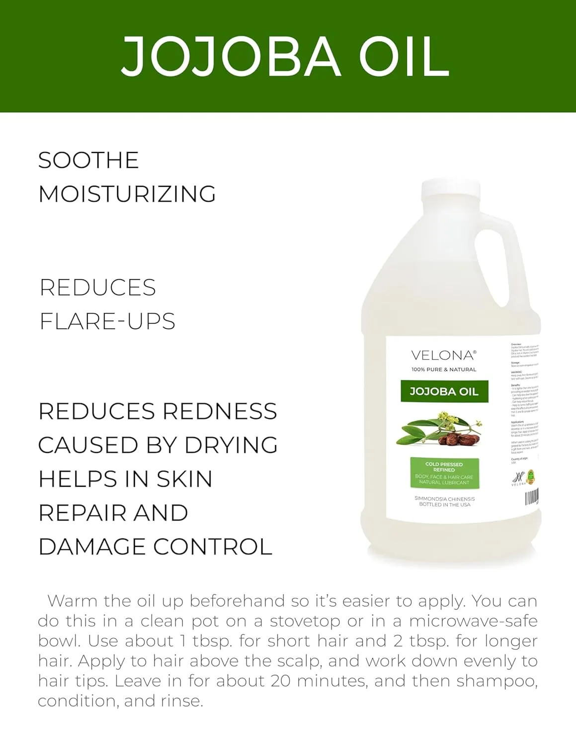 velona Jojoba Oil 1 Gallon / 128 Fl Oz | 100% Pure and Natural Carrier Oil | Clear, Refined, Cold Pressed | Moisturizing Face, Hair, Body and Skin Care | Use Today - Enjoy Results