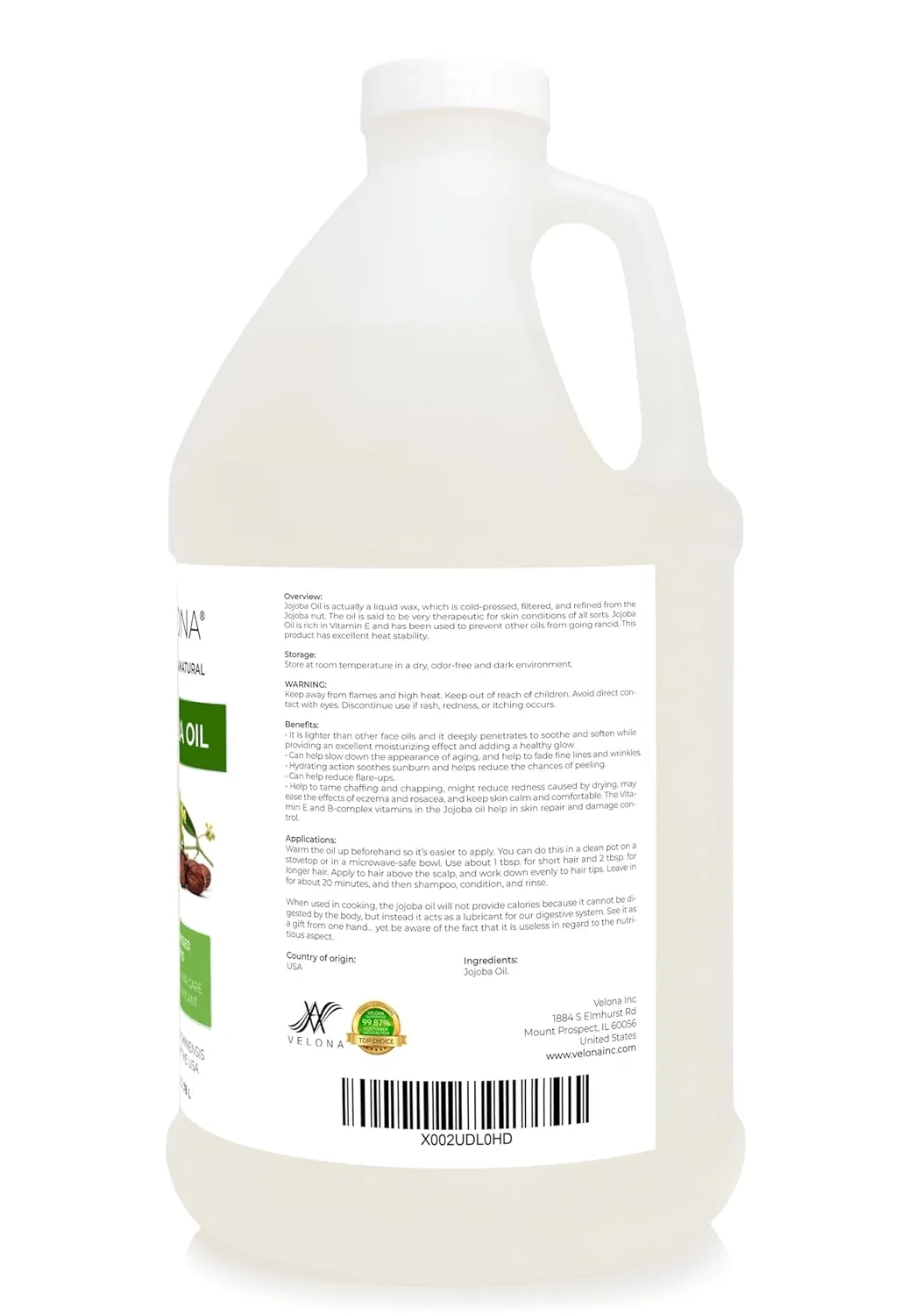 velona Jojoba Oil 1 Gallon / 128 Fl Oz | 100% Pure and Natural Carrier Oil | Clear, Refined, Cold Pressed | Moisturizing Face, Hair, Body and Skin Care | Use Today - Enjoy Results