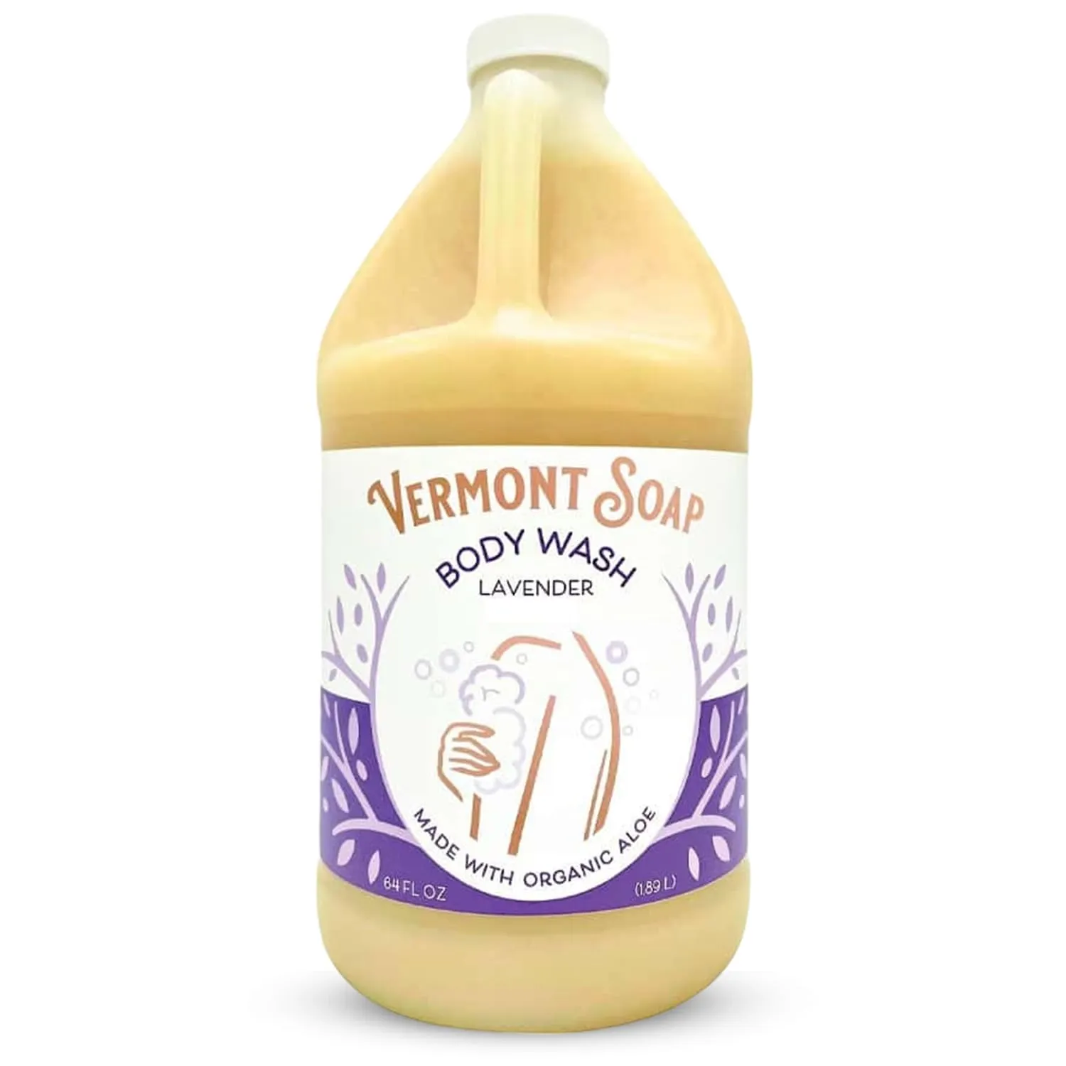 VERMONT SOAP Natural Body Wash with Shea Butter, Mild Gel Body Wash for Moisturizing and Soothing Skin, Fragrance Free Body Wash for Women & Men (Lavender, 64oz)