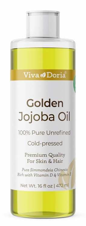 Viva Doria Golden Jojoba Oil - 16 fl oz (Golden Jojoba Oil) for Hair, Skin, Nails, and More - 100% Pure Unrefined, Deeply Moisturizing Anti-Aging Jojoba Oil for Men and Women