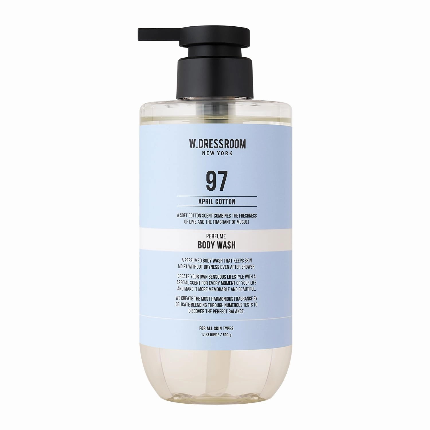 W.Dressroom No.97 April Cotton Perfumed Body Wash – Refreshing Citrus Musk Scent with Lime and Soft Vanilla, Moisturizing Shower Gel (16.9 fl oz)