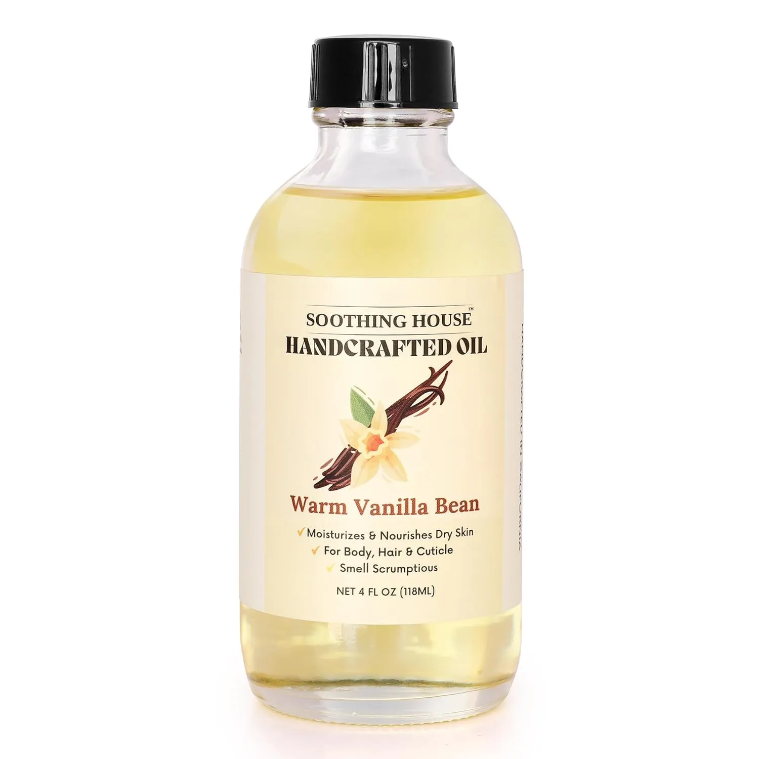 Warm Vanilla Bean Body Oil - Moisturizing Body Oil for Soft, Glowing Skin with Almond & Jojoba Oil (4 fl oz)