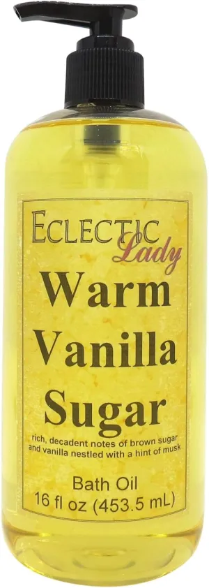 Warm Vanilla Sugar Bath Oil by Eclectic Lady - Scented Bath Oil - Relaxing & Moisturizing Bathing Oil - Fragrance Body Oil For Dry & Rough Sensitive Skin - Body Daily Nourishing Shower Oil (16 oz)