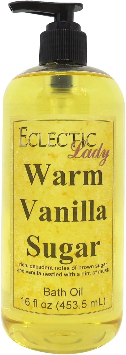 Warm Vanilla Sugar Bath Oil by Eclectic Lady - Scented Bath Oil - Relaxing & Moisturizing Bathing Oil - Fragrance Body Oil For Dry & Rough Sensitive Skin - Body Daily Nourishing Shower Oil (16 oz)