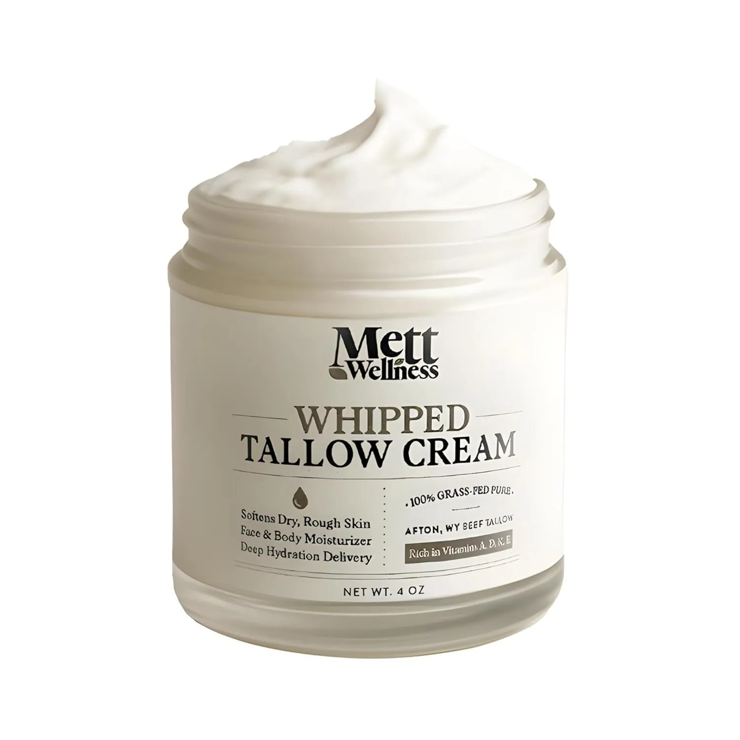 Whipped Tallow Cream | 4oz Fragrance-Free Face & Body Moisturizer | Rich in Essential Fatty Acids & Vitamins A, D, E, K | Made with Collagen