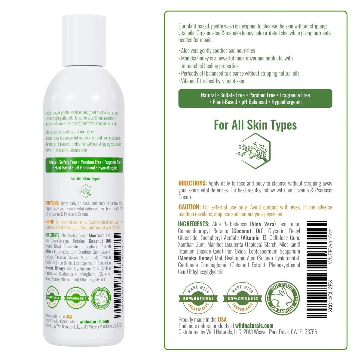 Wild Naturals Organic Body Wash – Moisturizing & Exfoliating Wash for Sensitive, Dry, Itchy Skin – Hydrating Hypoallergenic Body Wash for Men & Women