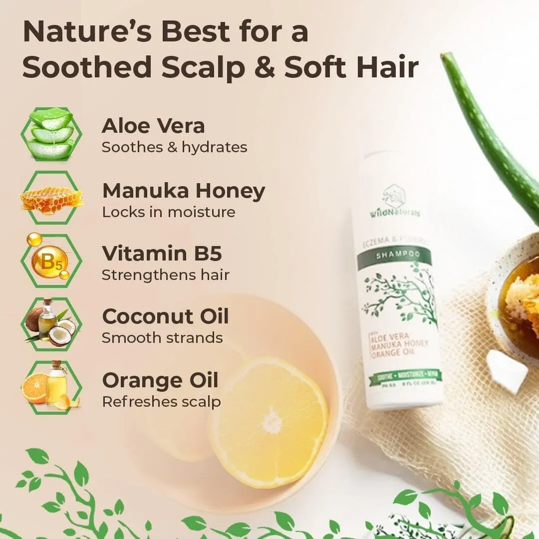 Wild Naturals Psoriasis Shampoo for Scalp Care & Relief – Hydrating Anti-Dandruff Shampoo for Itchy, Dry Scalp – Gentle Eczema Shampoo for Sensitive Skin