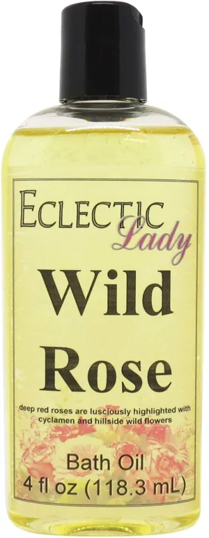 Wild Rose Bath Oil by Eclectic Lady - Scented Bath Oil - Relaxing & Moisturizing Bathing Oil - Fragrance Body Oil For Dry & Rough Sensitive Skin - Body Daily Nourishing Shower Oil (4 oz)