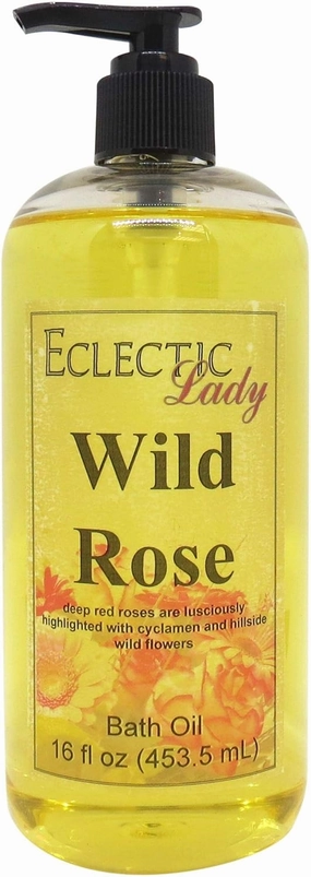 Wild Rose Bath Oil by Eclectic Lady - Scented Bath Oil - Relaxing & Moisturizing Bathing Oil - Fragrance Body Oil For Dry & Rough Sensitive Skin - Body Daily Nourishing Shower Oil (16 oz)