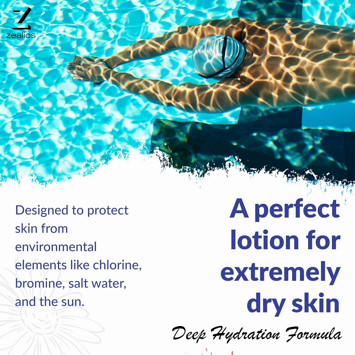 Zealios Advanced Hydration Body Lotion for Swimmers 8oz - Deep Hydration Formula, Lotion for Extremely Dry Skin, Skincare Moisturizer with Vitamins & Antioxidants, Non-Greasy Lotion