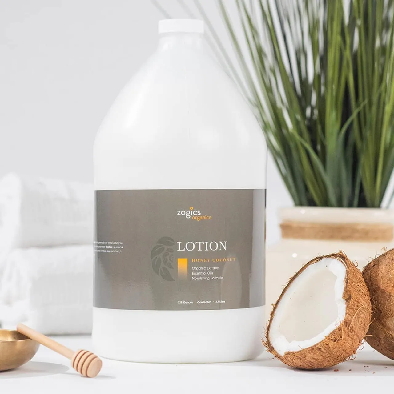 Zogics Organics Body Lotion – Hydrating Body Lotion for Women and Men, Moisturizing Formula Made with Essential Oils, Great for Refillable Lotion, Honey Coconut Scent (1 Gallon)